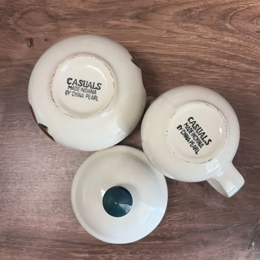 Casuals by China Pearl Apple Blossom Teapot Creamer Sugar Bowl Set